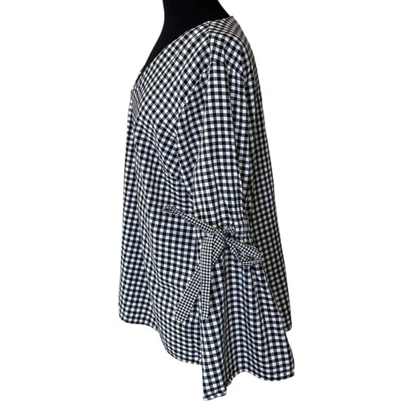 Ava & Viv Gingham V-neck Blouse w/Sleeve Ties Cotton Blend Women's Plus Size 1X - Picture 16 of 16